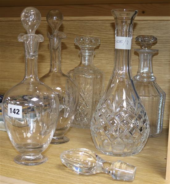 Five assorted glass decanters
